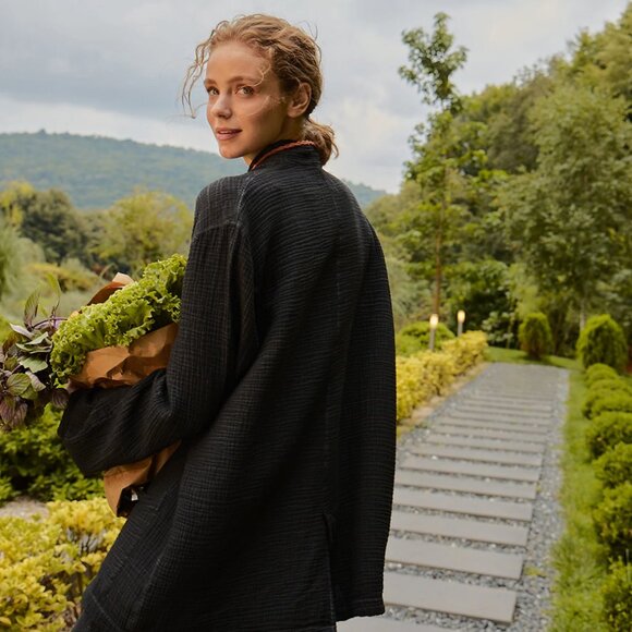 Ikikiz Pokoloko Crinkle Jacket Gauzy Oversized Boho Cardigan Sweater Jacket Coat - Picture 3 of 15